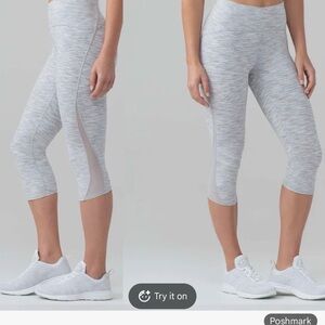 Lululemon Athletica Striped Gray Leggings with mesh detail cropped